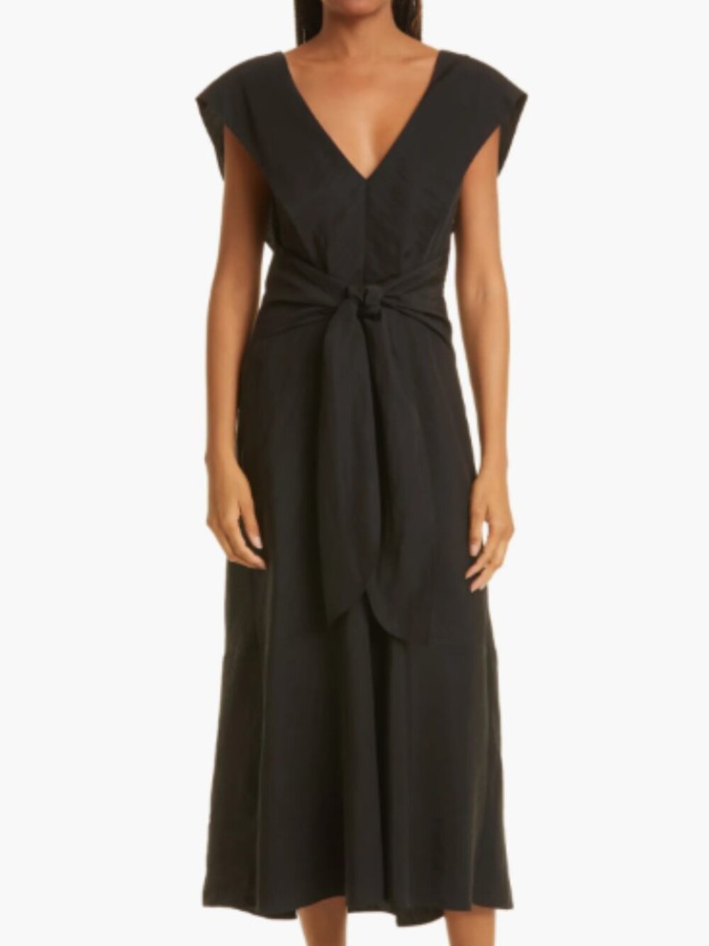 Vince Flutter Sleeve Tie Back Black Midi Dress Quiet Luxury Size M
